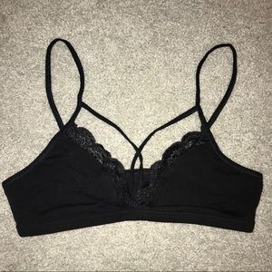 EXPRESS Black Bralette w/Lace Trim and Crisscross